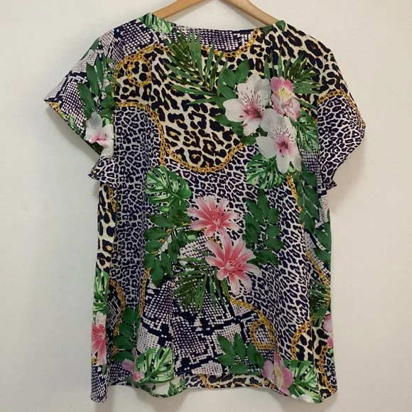 Rockmans - Tropical Print Blouse Top with decorative v neckline - Size 20 - Picture 4 of 6